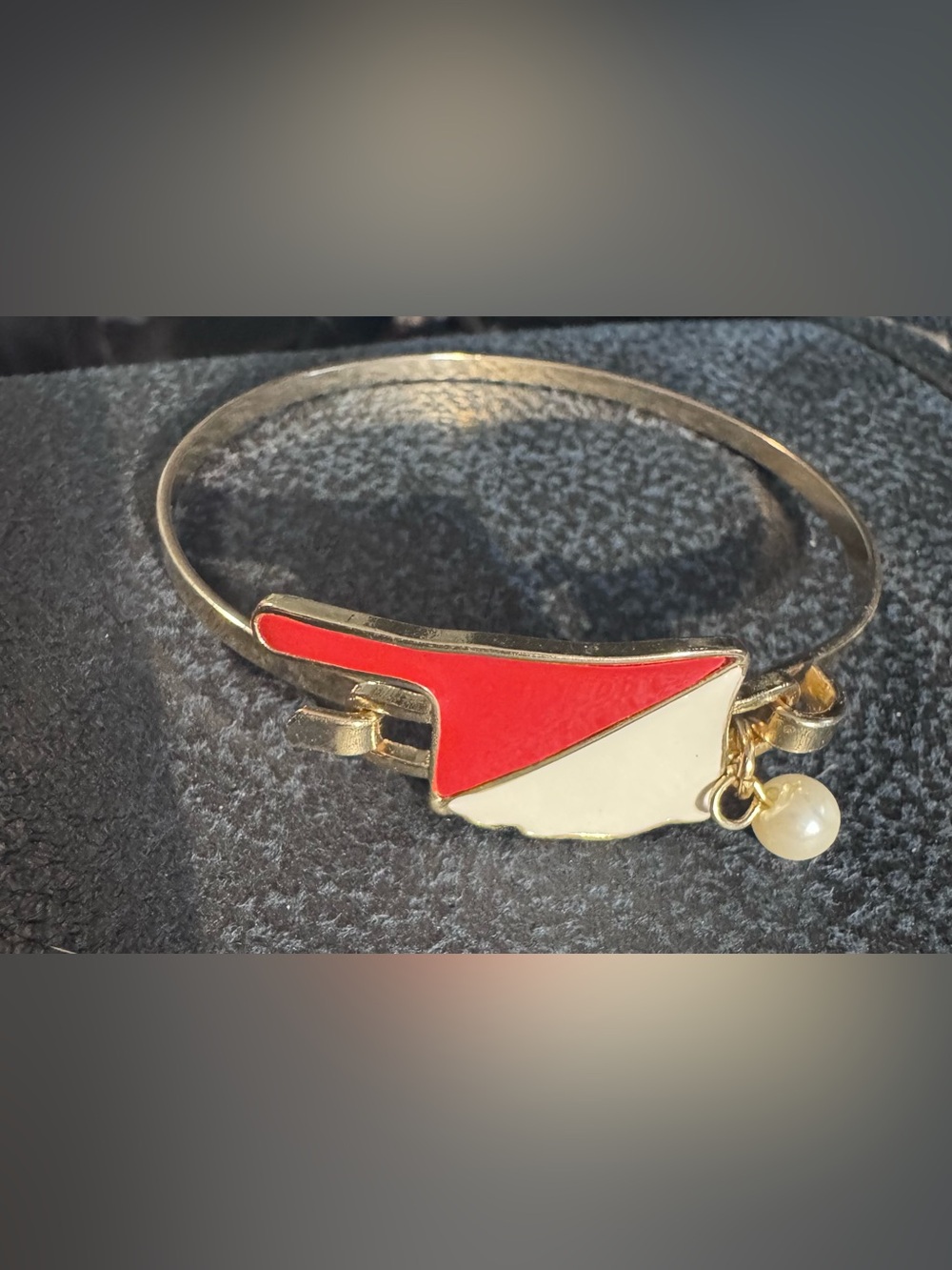 Oklahoma State Gold Tone Red and White Enamel Wing Cuff Bracelet